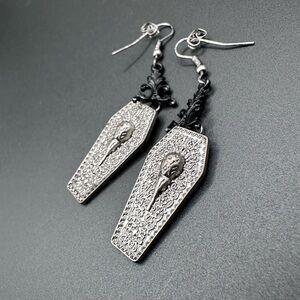 Gothic Coffin Dangle Earrings in Silver and Black